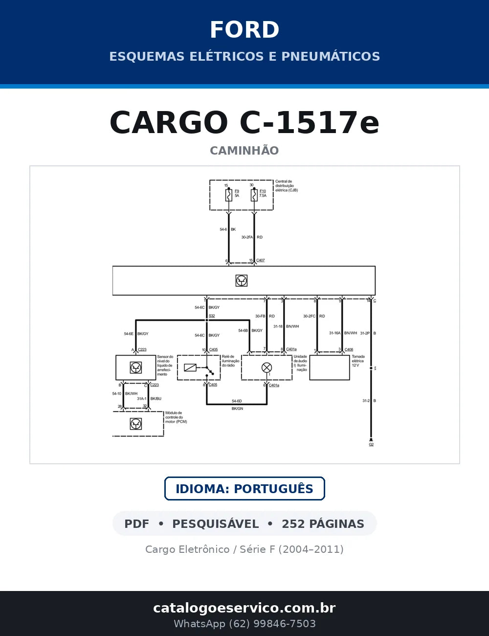 Capa do esquema elétrico do Ford Cargo C-1517e em PDF com 252 páginas