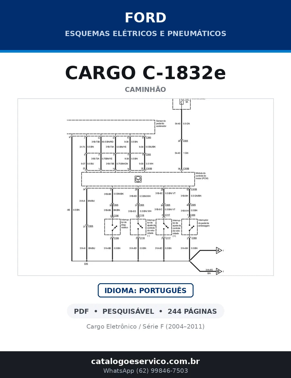 Capa do esquema elétrico do Ford Cargo C-1832e em PDF com 244 páginas