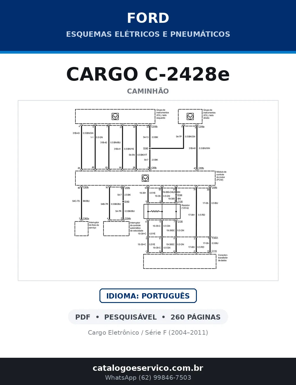 Capa do esquema elétrico do Ford Cargo C-2428e em PDF com 260 páginas