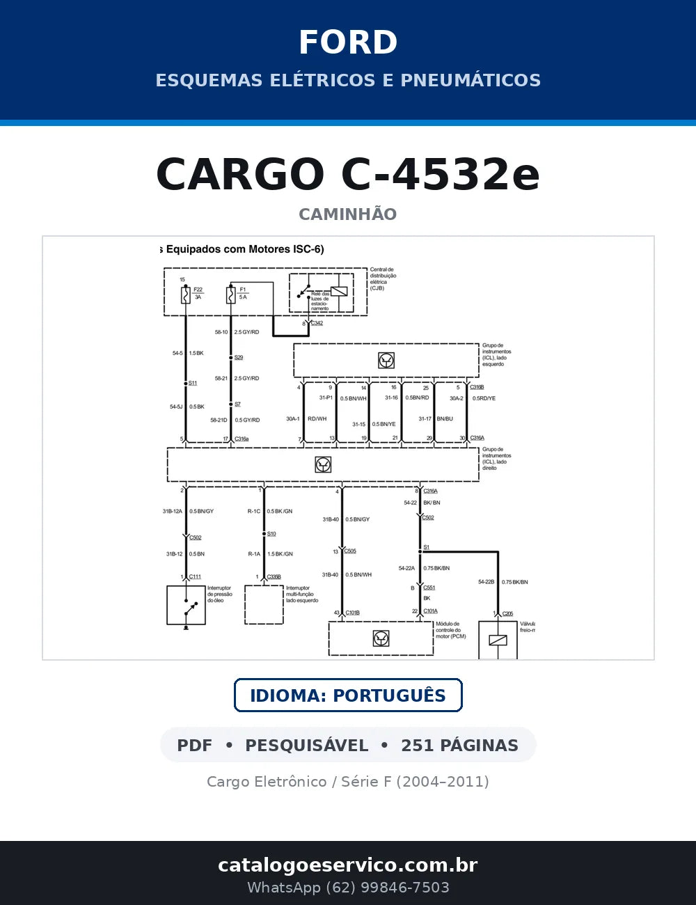 Capa do esquema elétrico do Ford Cargo C-4532e em PDF com 251 páginas