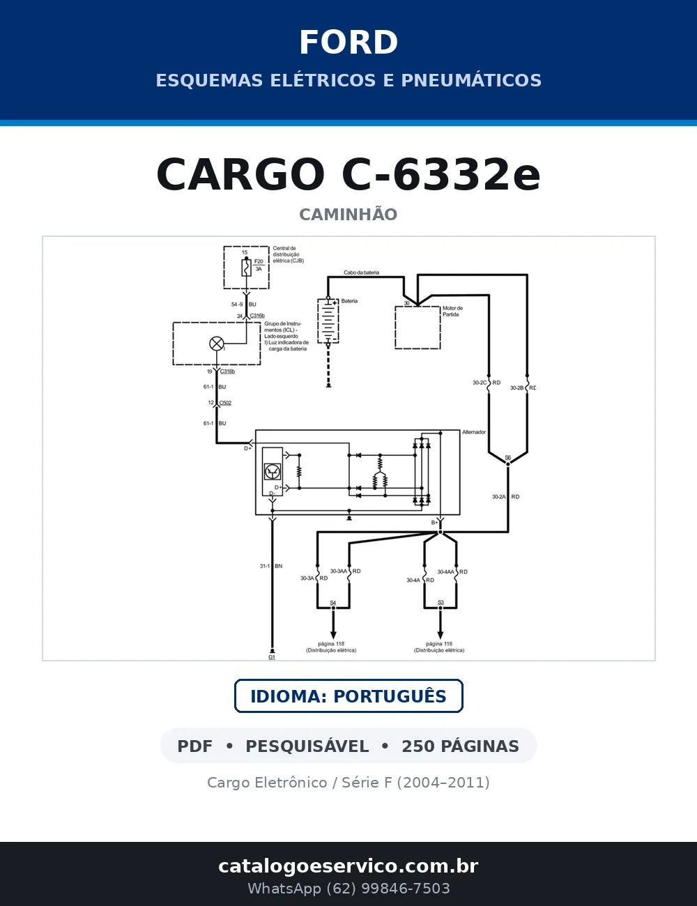 Capa do esquema elétrico do Ford Cargo C-6332e em PDF com 250 páginas