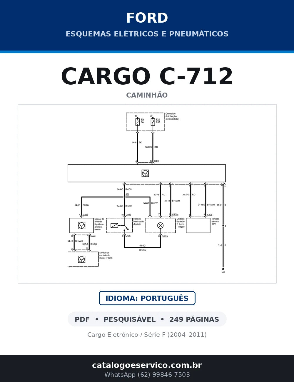 Capa do esquema elétrico do Ford Cargo C-712 em PDF com 249 páginas