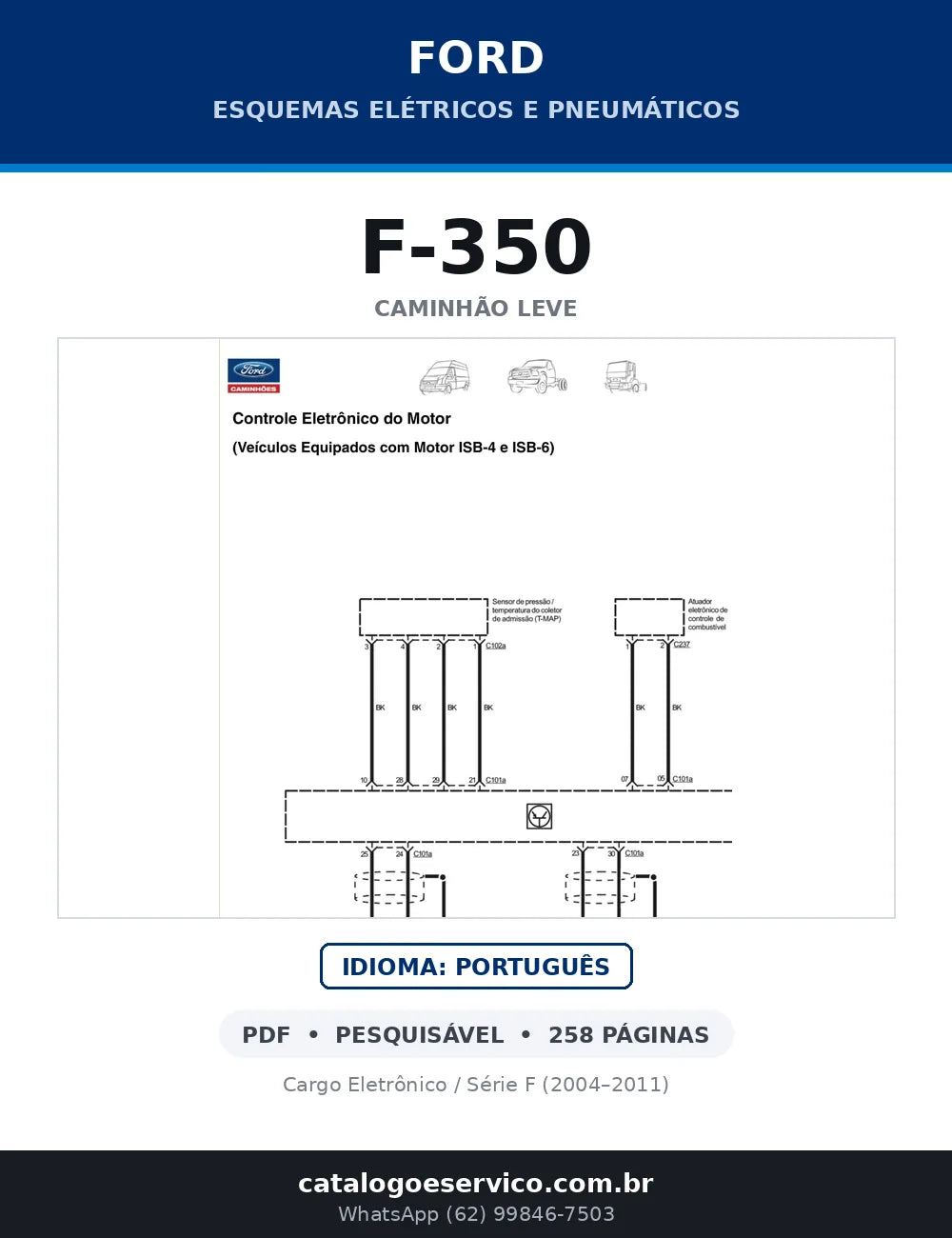 Capa do esquema elétrico do Ford F-350 em PDF com 258 páginas