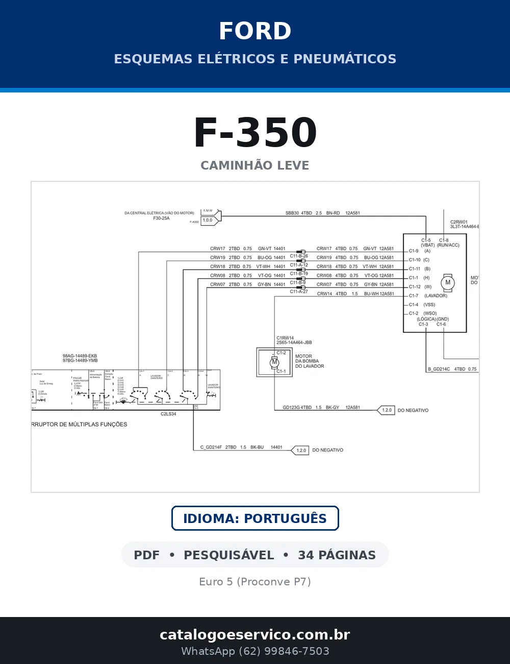 Capa do esquema elétrico do Ford F-350 em PDF com 34 páginas