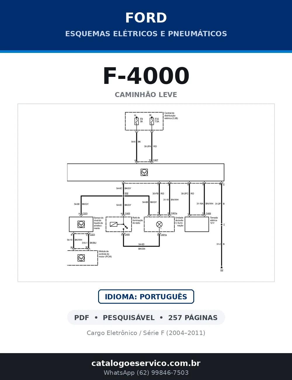 Capa do esquema elétrico do Ford F-4000 em PDF com 257 páginas