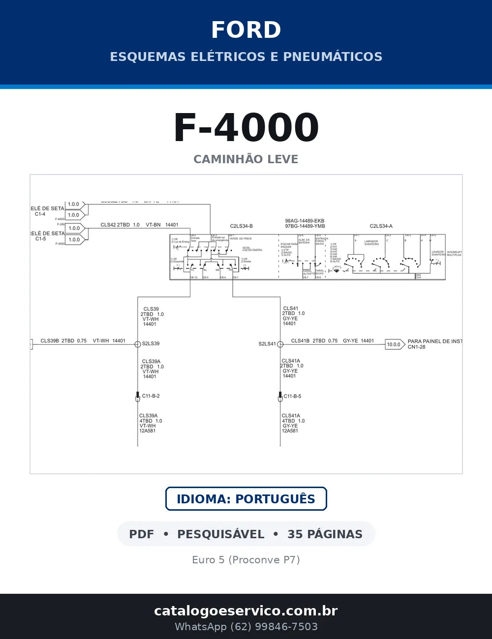 Capa do esquema elétrico do Ford F-4000 em PDF com 35 páginas