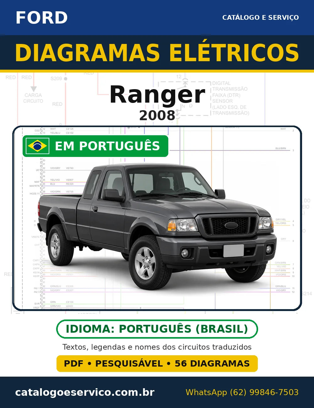 Capa do esquema elétrico Ford Ranger 2008 em PDF