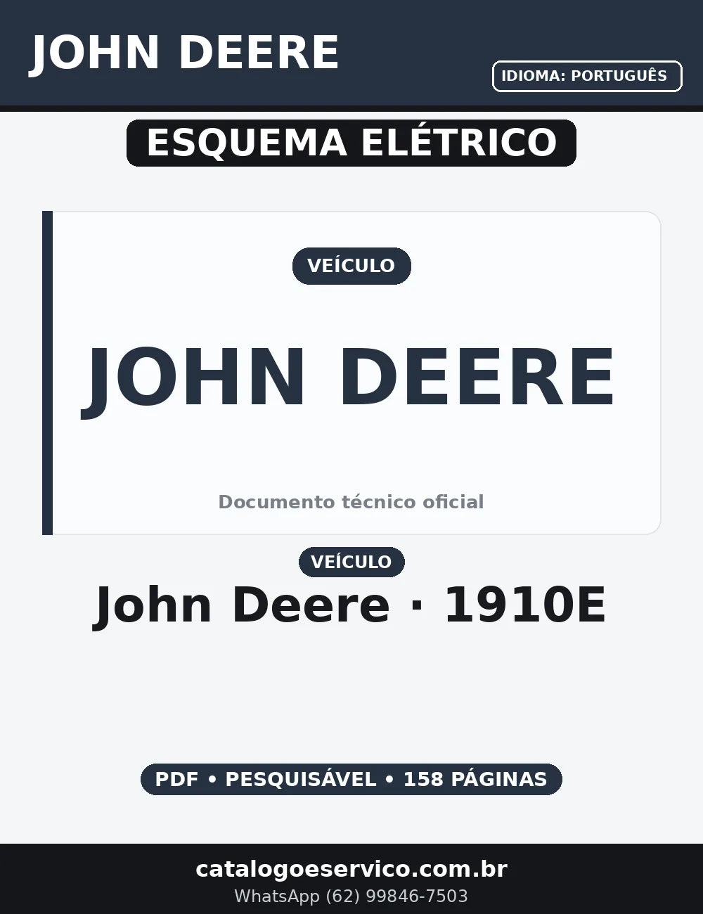 ESQUEMA ELÉTRICO JOHN DEERE - 1910E — capa do manual de serviço