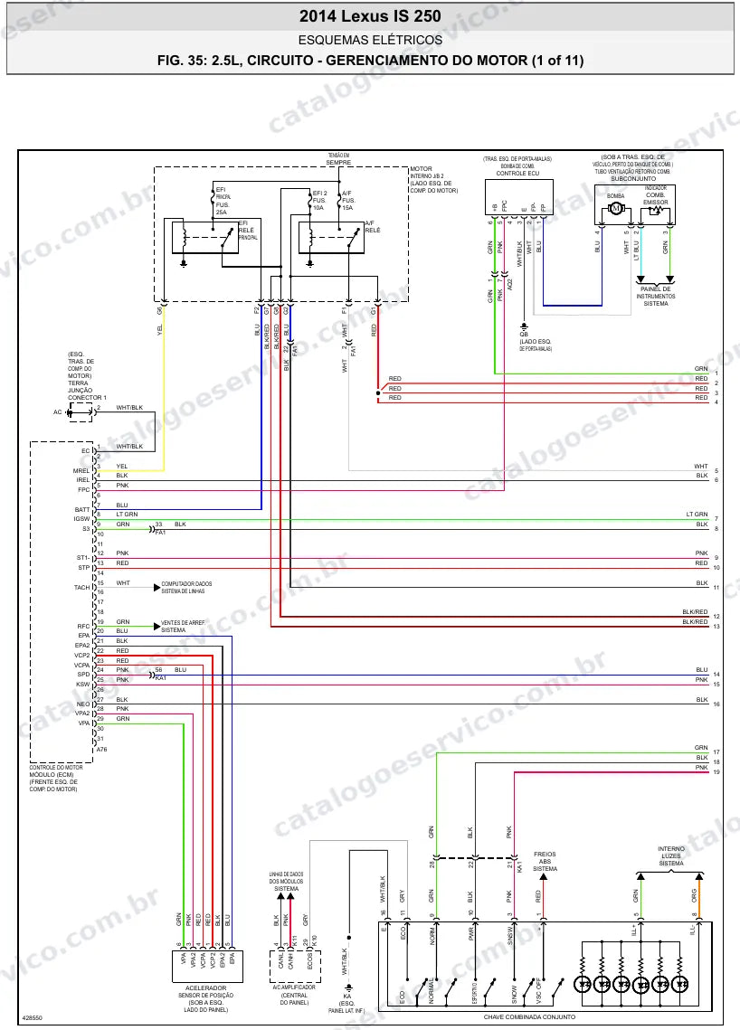 Diagrama elétrico Lexus IS 250 2014 — injeção eletrônica