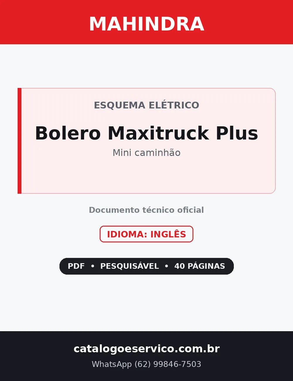 Capa — Esquema Elétrico Mahindra Bolero Maxitruck Plus