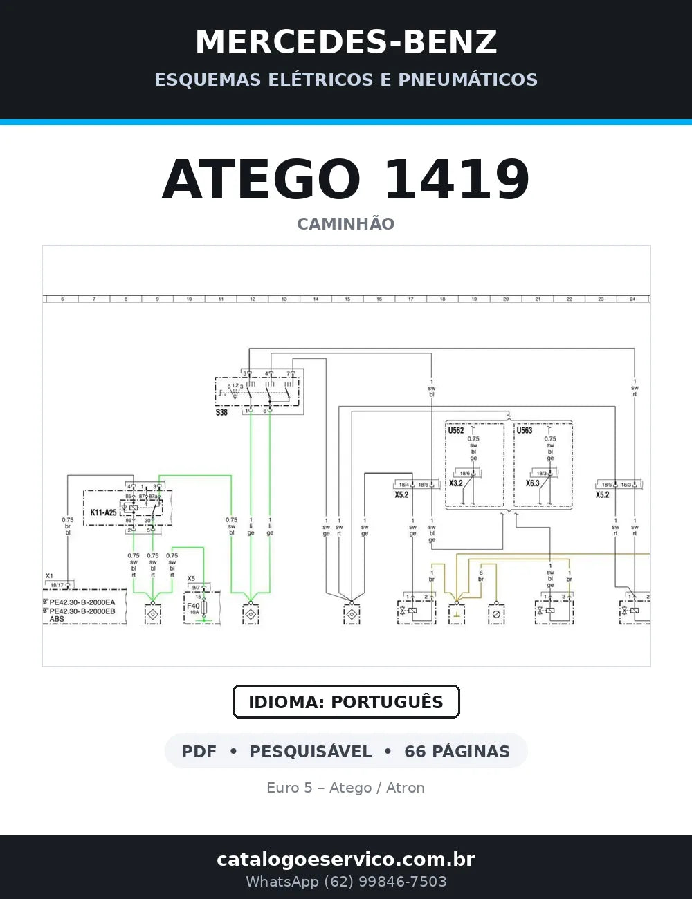 Capa do esquema elétrico do Mercedes-Benz Atego 1419 em PDF com 66 páginas