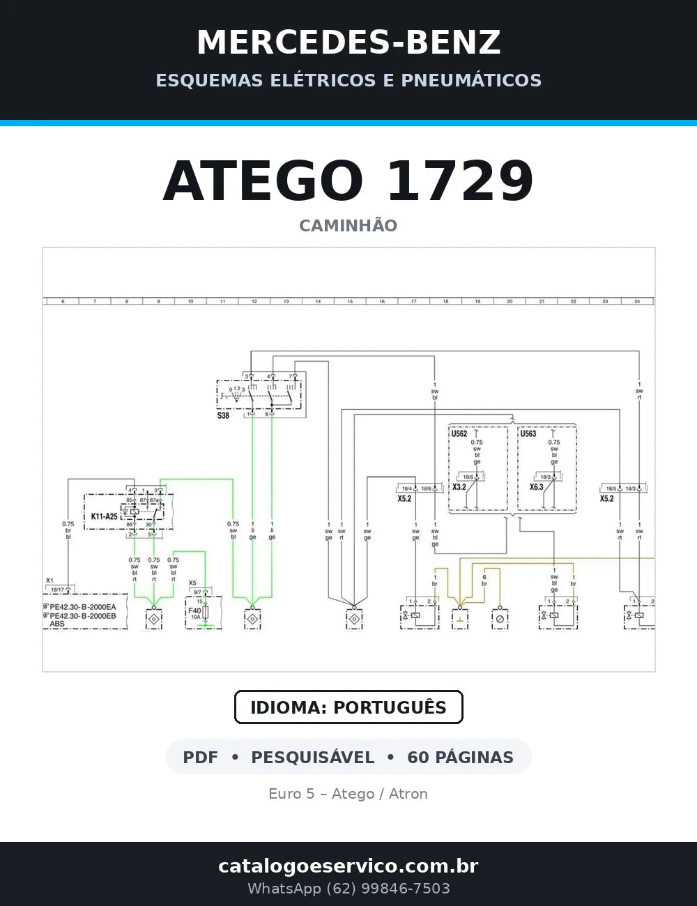 Capa do esquema elétrico do Mercedes-Benz Atego 1729 em PDF com 60 páginas