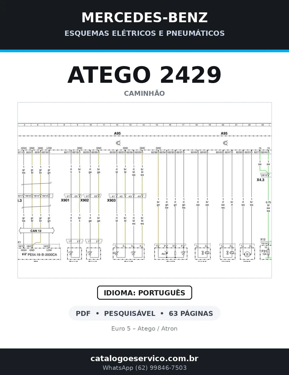 Capa do esquema elétrico do Mercedes-Benz Atego 2429 em PDF com 63 páginas
