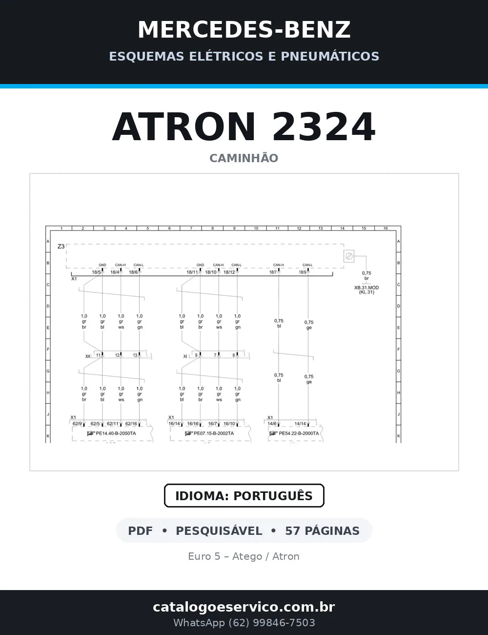 Capa do esquema elétrico do Mercedes-Benz Atron 2324 em PDF com 57 páginas