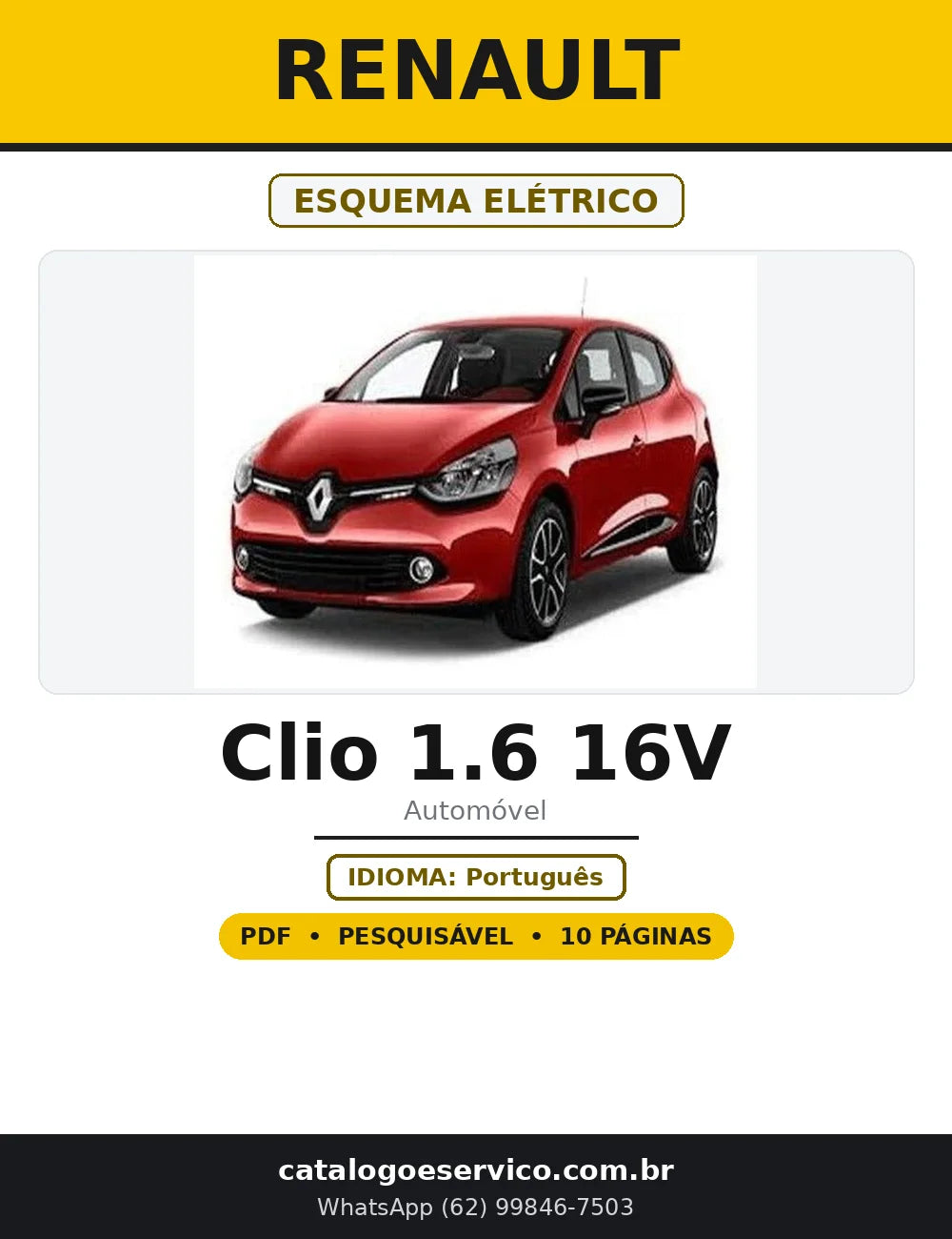 Capa do Esquema Elétrico Renault Clio 1.6 16V em PDF com 10 páginas