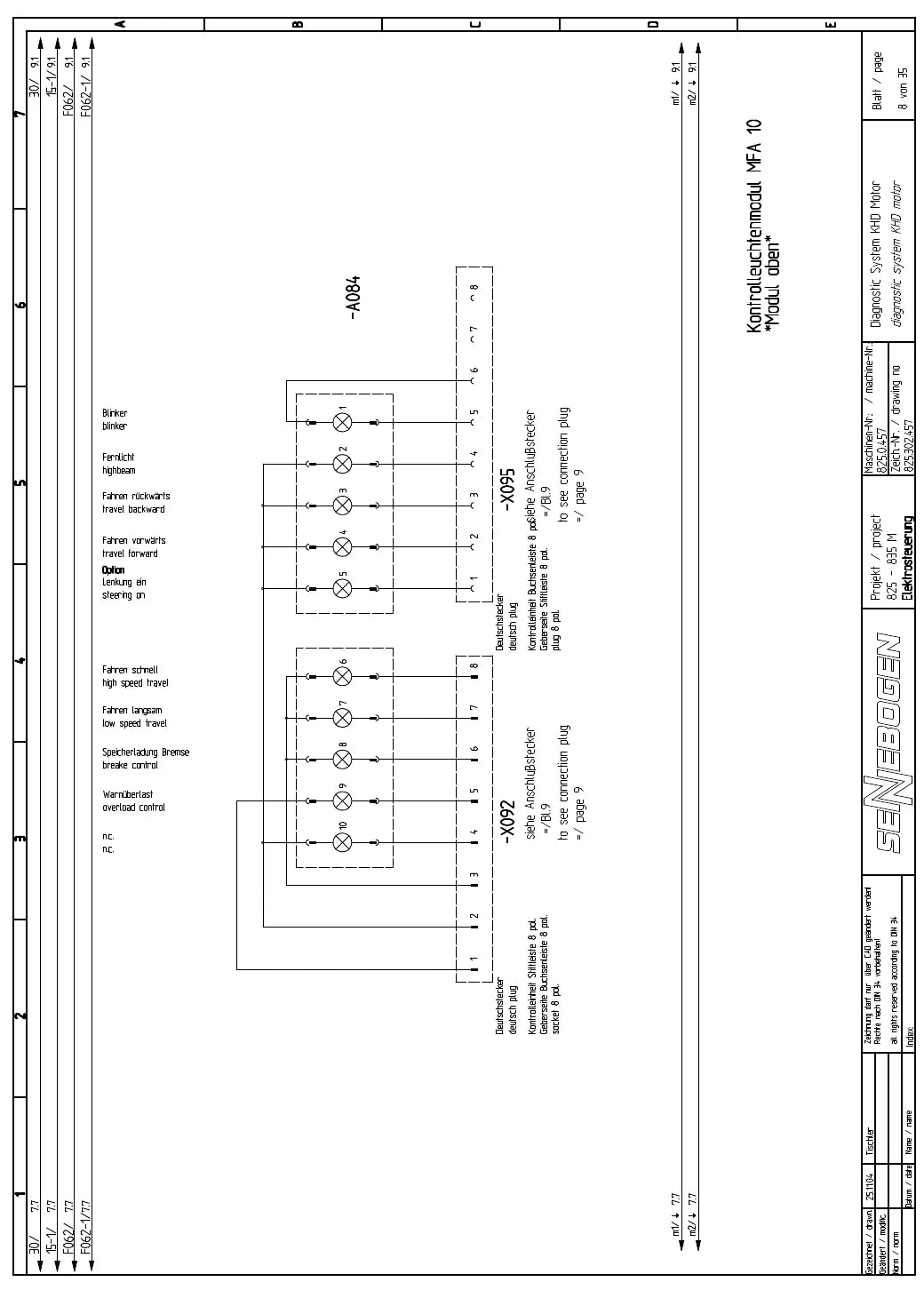 Esquema Elétrico Sennebogen 825 (máquina 825.0.457) — amostra 2 de página interna do documento