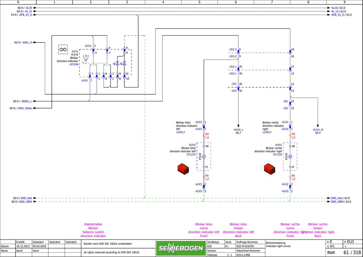 Esquema Elétrico Sennebogen 835 E+ (máquina 835.0.2488) — amostra 3 de página interna do documento
