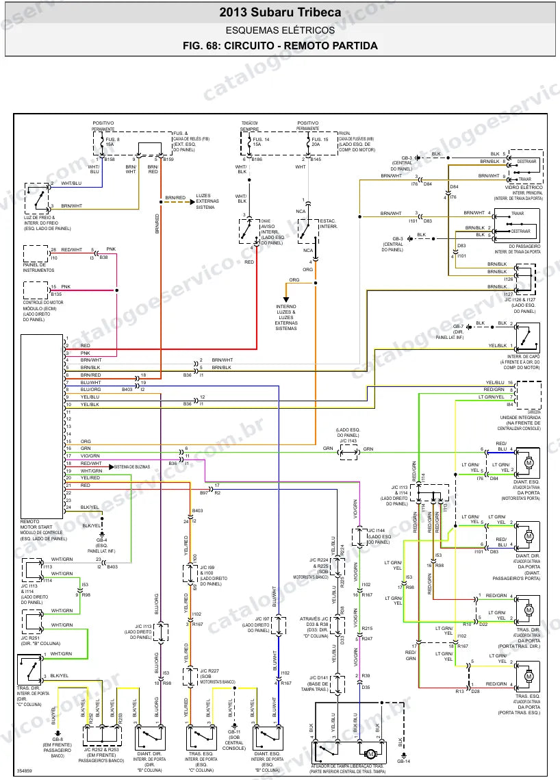 Diagrama elétrico Subaru Tribeca 2013 — partida e carga