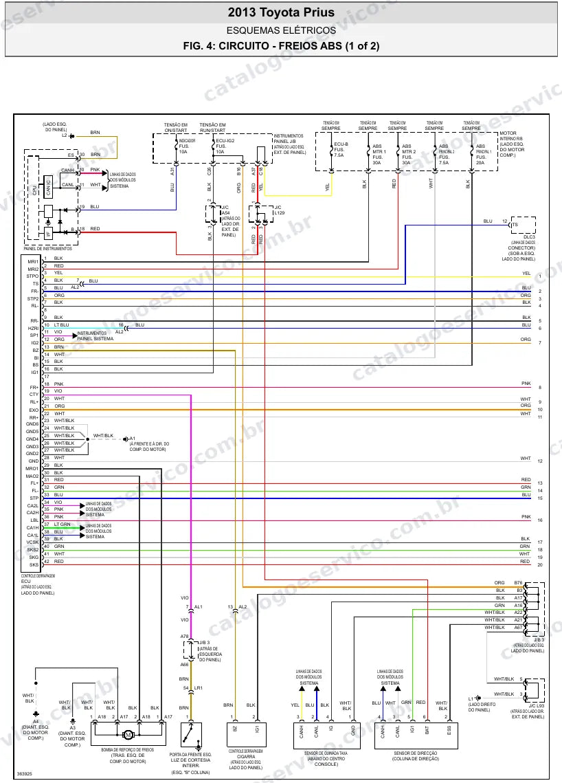 Diagrama elétrico Toyota Prius 2013 — freios ABS e controle de estabilidade