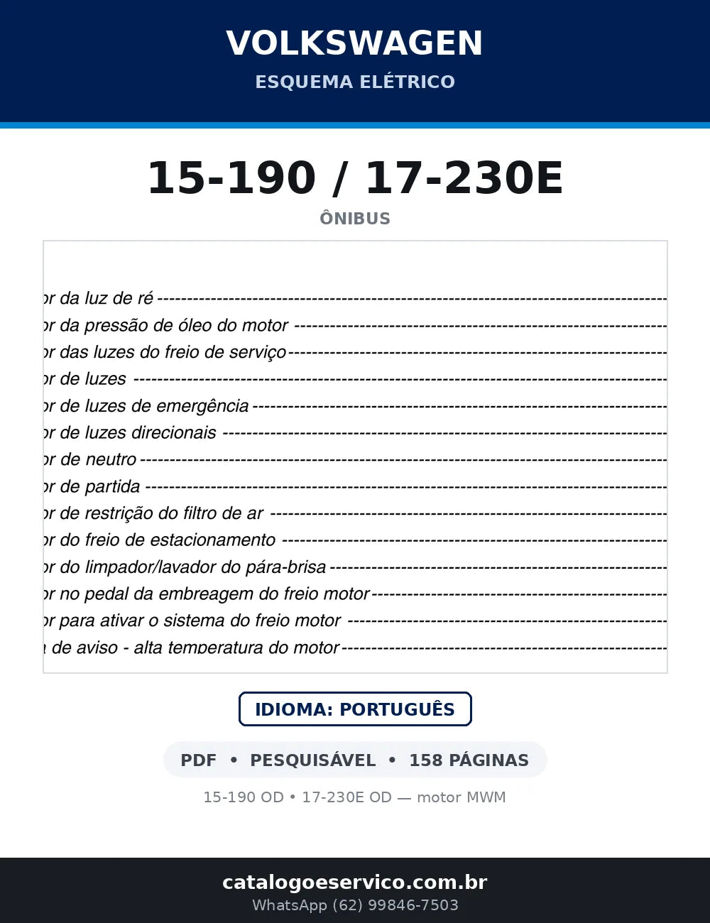 Capa do esquema elétrico Volkswagen 15-190/17-230E em PDF — 15-190 OD, 17-230E OD — motor MWM