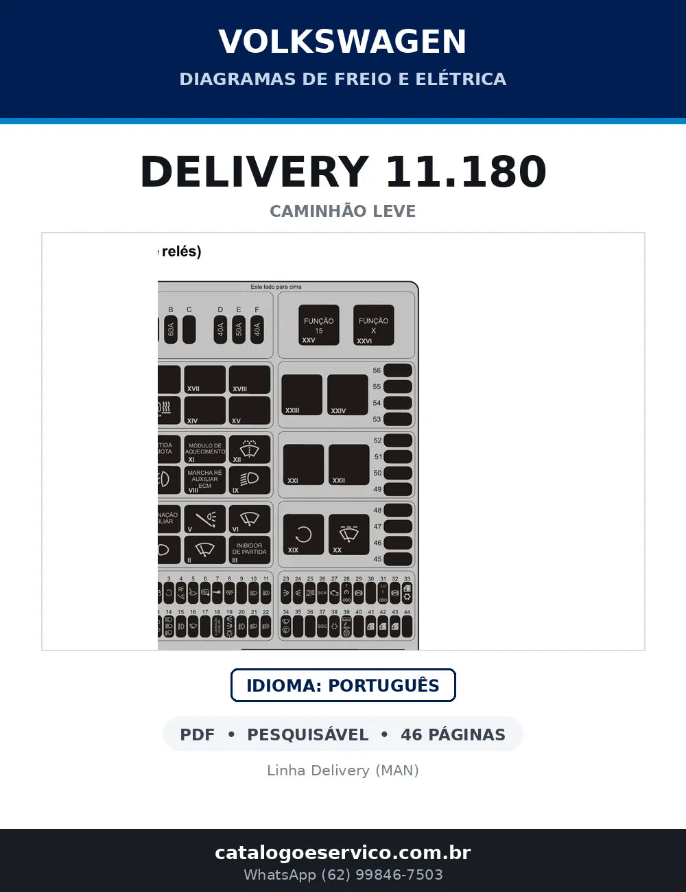 Capa do diagramas de freio e elétrica do Volkswagen Delivery 11.180 em PDF com 46 páginas