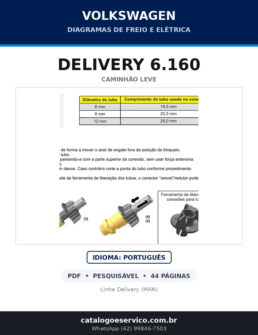 Capa do diagramas de freio e elétrica do Volkswagen Delivery 6.160 em PDF com 44 páginas