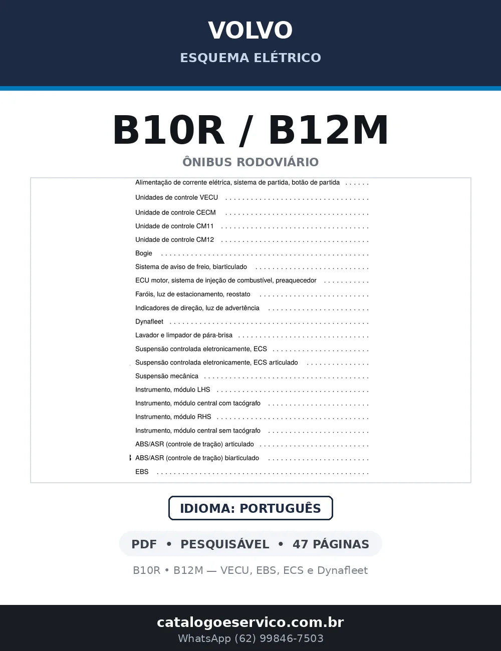Capa do esquema elétrico Volvo B10R/B12M em PDF — B10R, B12M — VECU, EBS, ECS e Dynafleet