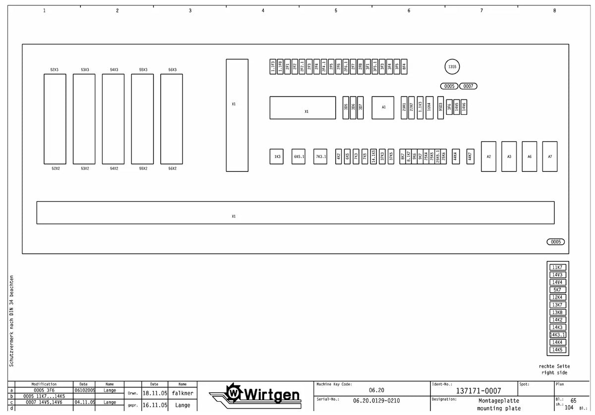 Esquema Elétrico Wirtgen W 2000 (série 06.20, nº 0129 a 0210) — amostra 4 de página interna do documento