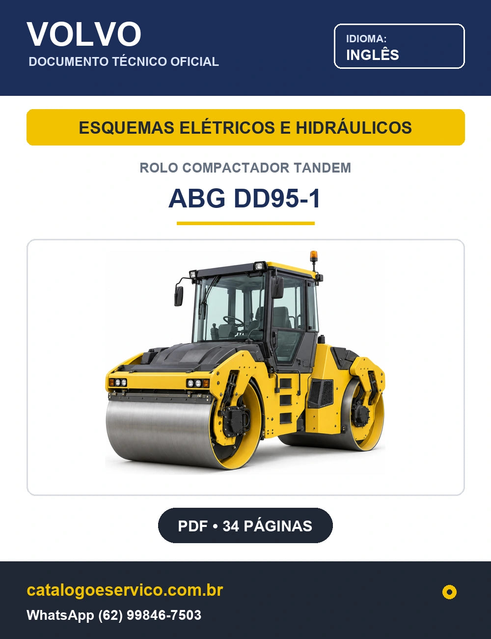 Capa Esquemas Elétricos e Hidráulicos Rolo Compactador Tandem Volvo DD95-1 (Inglês)
