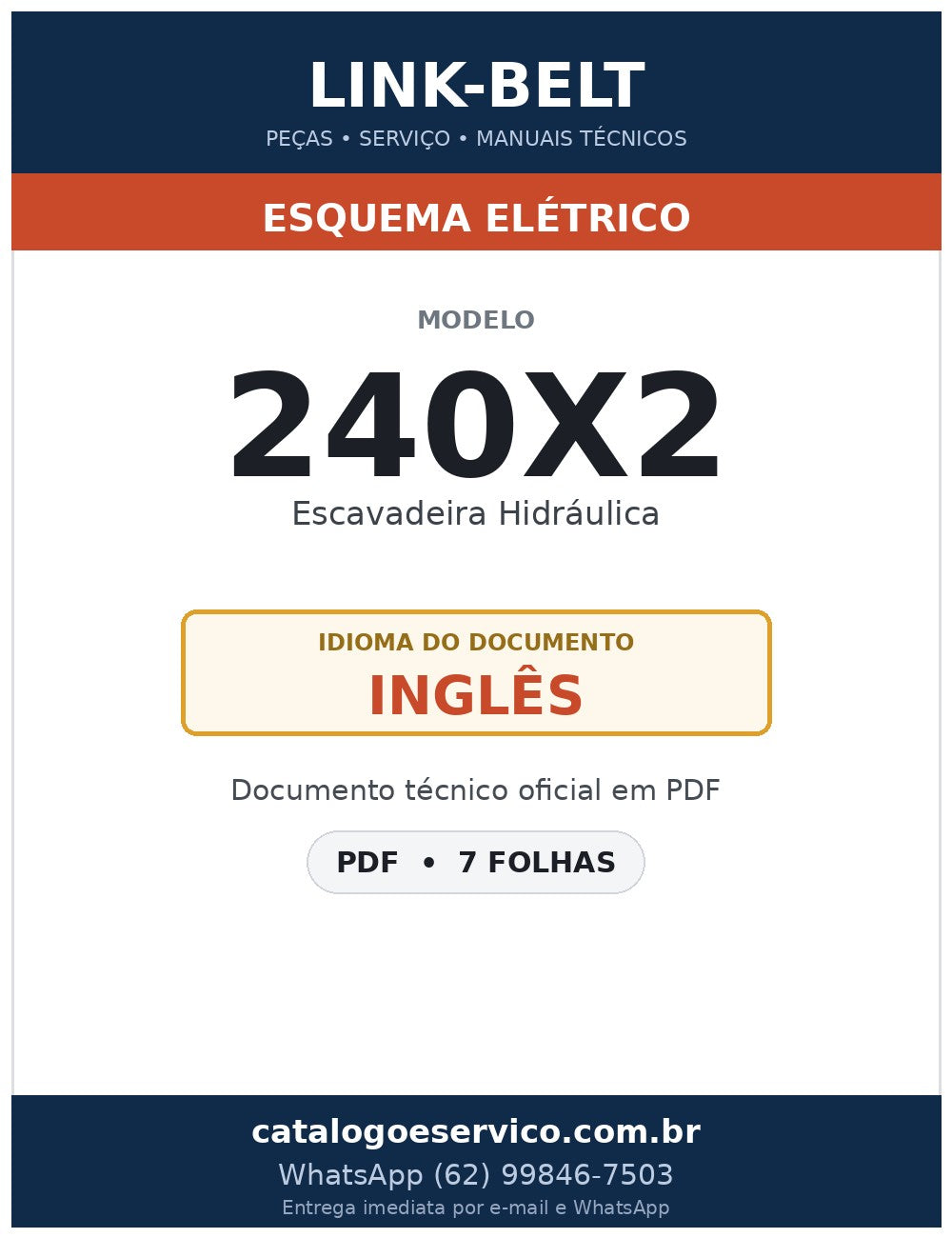Esquema Elétrico Link-Belt 240X2 Escavadeira Hidráulica