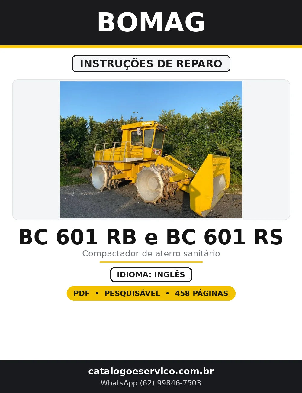 Capa do Instruções de Reparo BOMAG BC 601 RB e BC 601 RS em PDF com 458 páginas