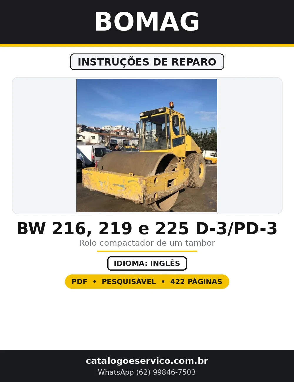 Capa do Instruções de Reparo BOMAG BW 216, 219 e 225 D-3/PD-3 em PDF com 422 páginas