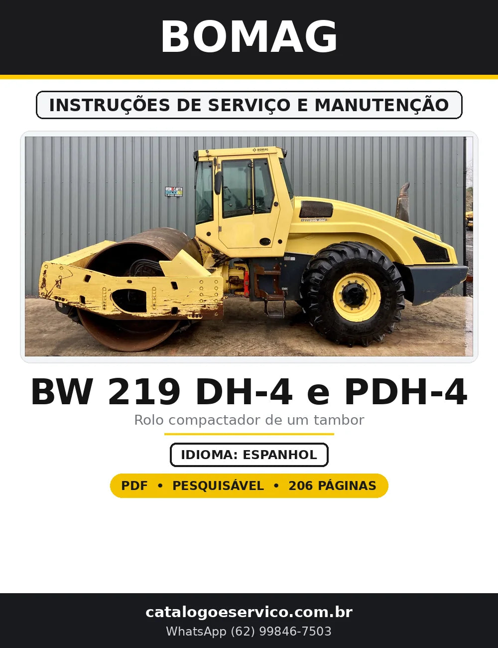 Capa do Instruções de Serviço e Manutenção BOMAG BW 219 DH-4 e PDH-4 em PDF com 206 páginas