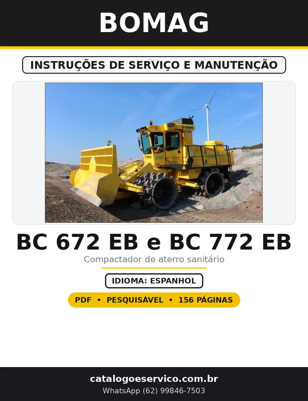 Capa do Instruções de Serviço e Manutenção BOMAG BC 672 EB e BC 772 EB em PDF com 156 páginas