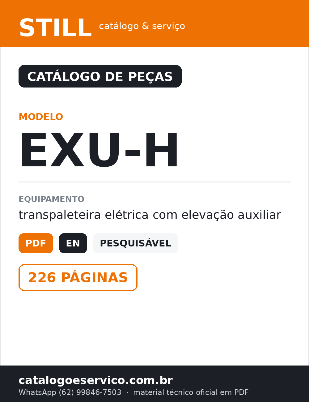 Catálogo de Peças STILL EXU-H — Transpaleteira elétrica com elevação auxiliar — capa