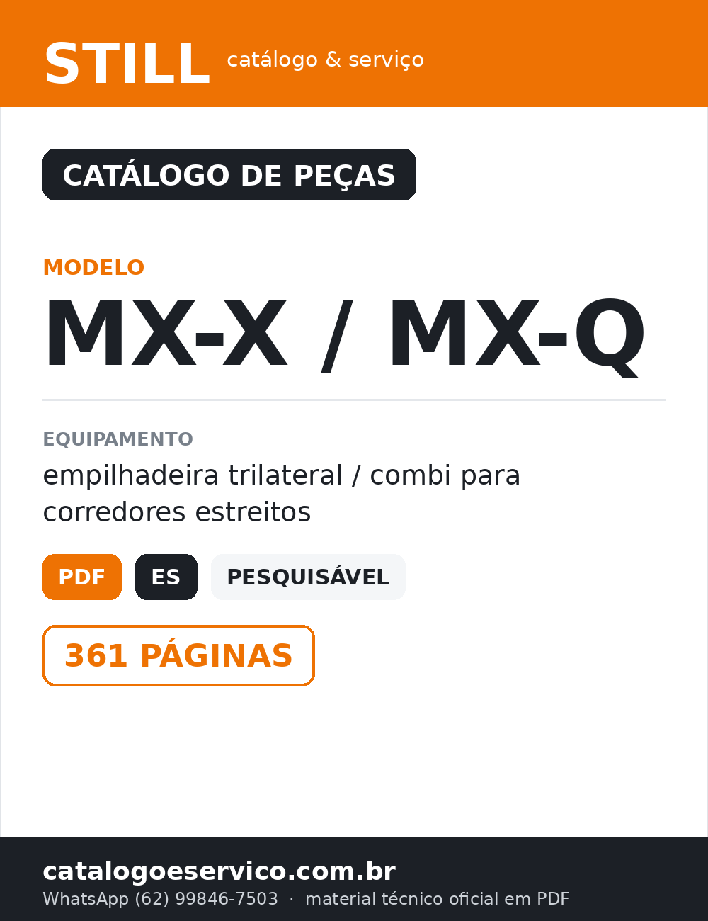 Catálogo de Peças STILL MX-X / MX-Q — Empilhadeira trilateral / combi para corredores estreitos — capa