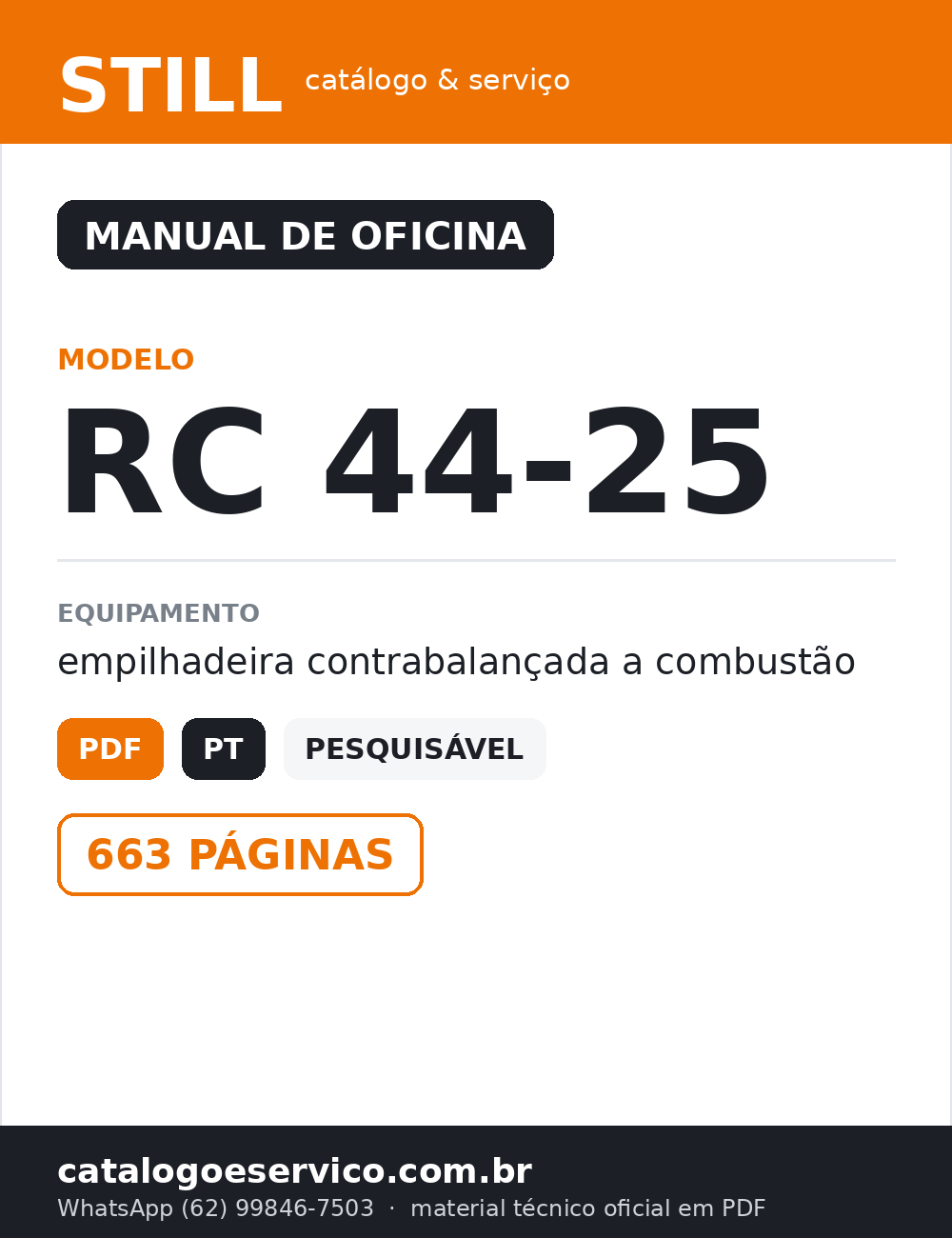 Manual de Oficina STILL RC 44-25 — Empilhadeira contrabalançada a combustão — capa