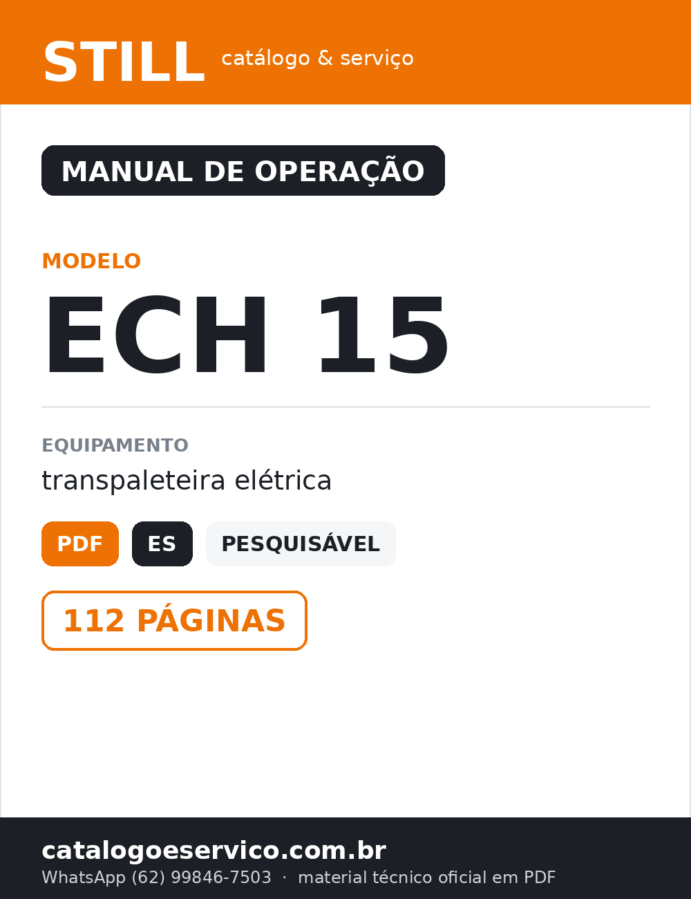 Manual de Operação STILL ECH 15 — Transpaleteira elétrica — capa