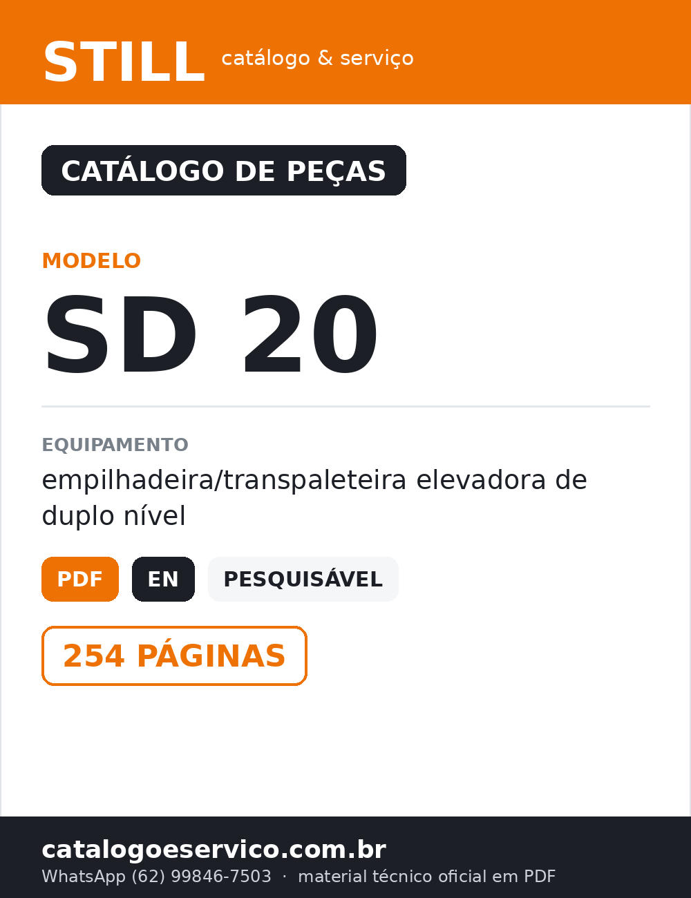 Catálogo de Peças STILL SD 20 — Empilhadeira/transpaleteira elevadora de duplo nível — capa