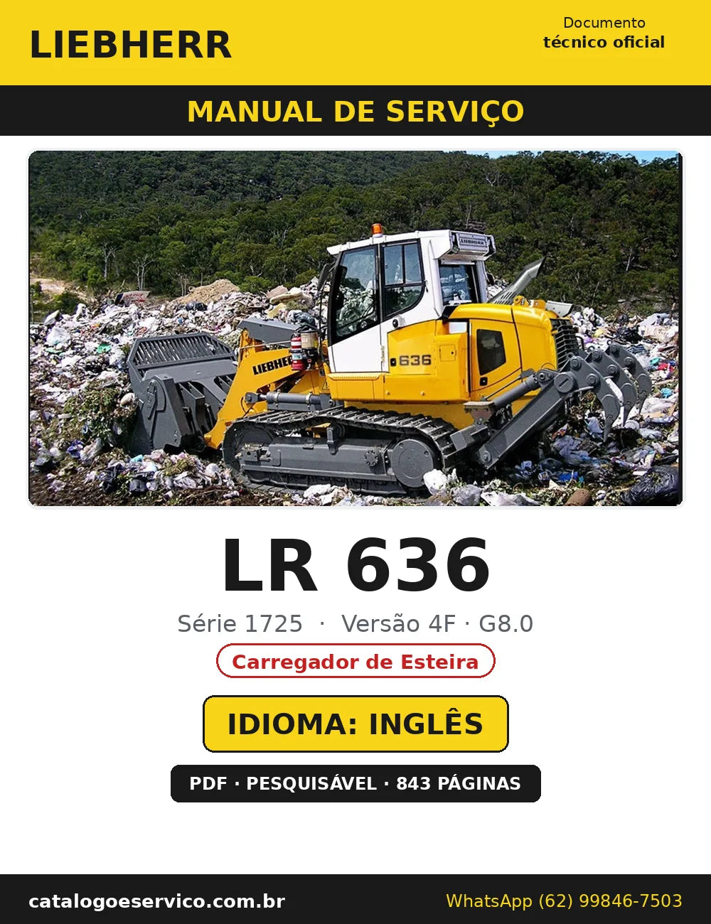 Capa do Manual de Serviço Liebherr LR 636 1725 4F · G8.0 — Carregador de Esteira