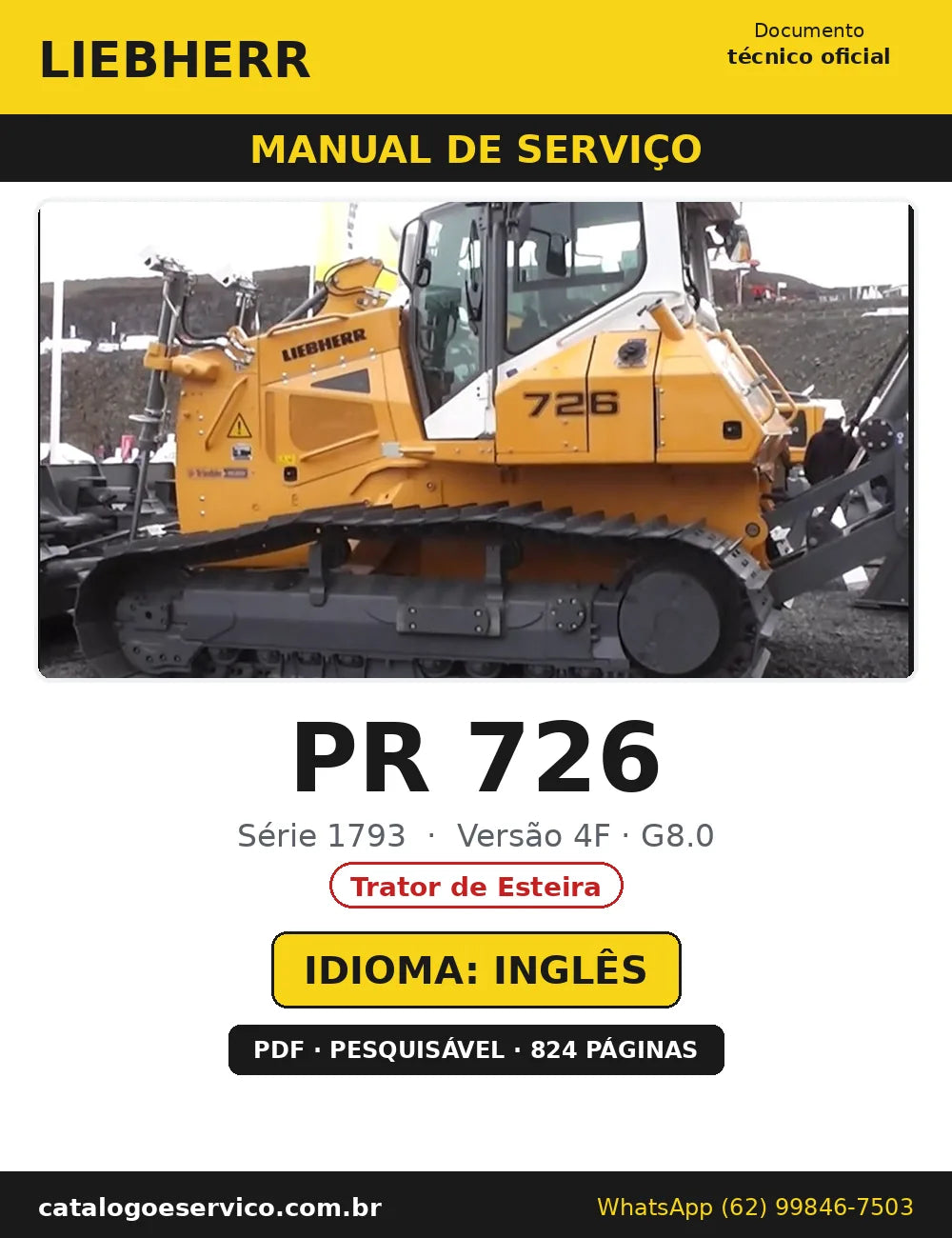 Capa do Manual de Serviço Liebherr PR 726 1793 4F · G8.0 — Trator de Esteira