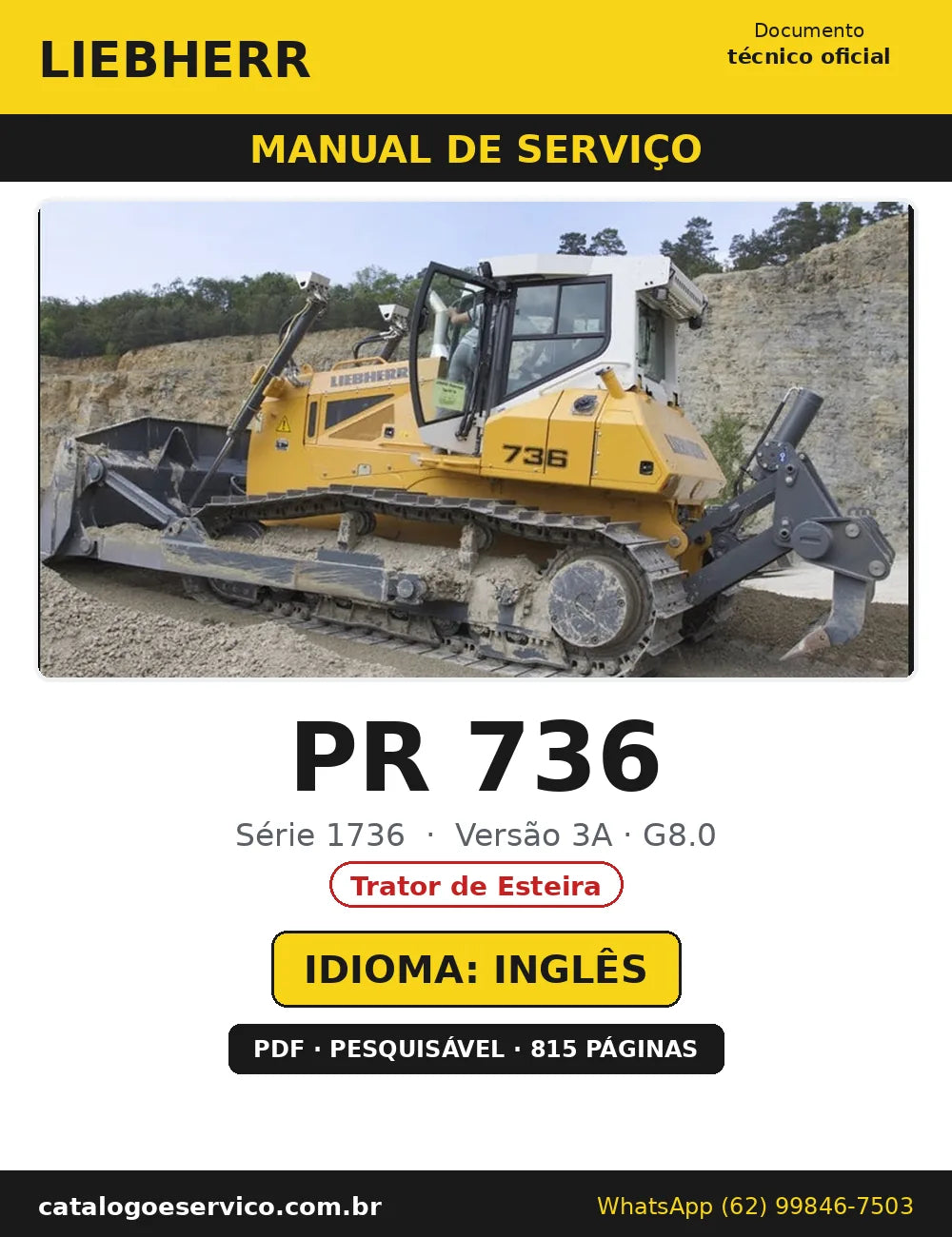 Capa do Manual de Serviço Liebherr PR 736 1736 3A · G8.0 — Trator de Esteira