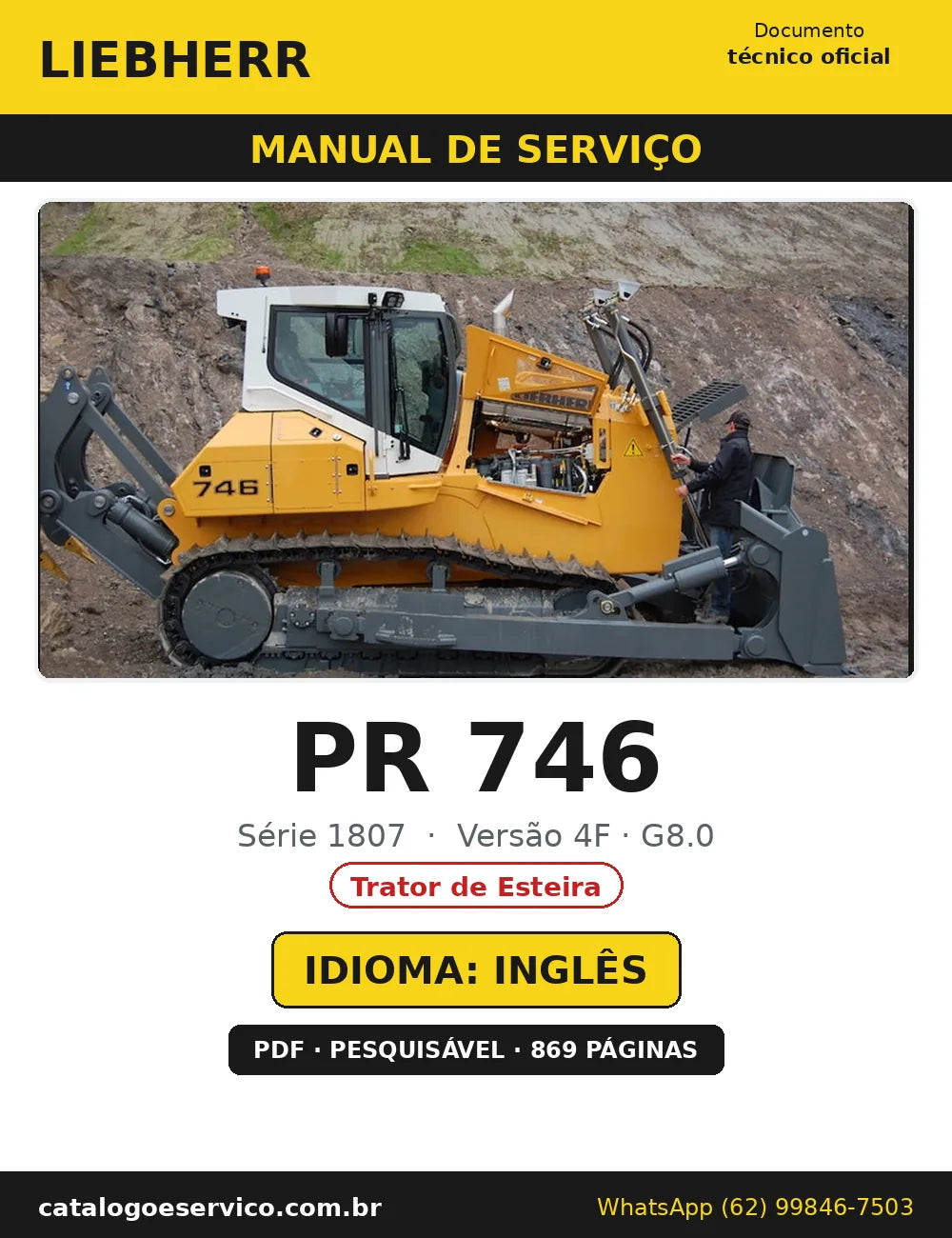Capa do Manual de Serviço Liebherr PR 746 1807 4F · G8.0 — Trator de Esteira