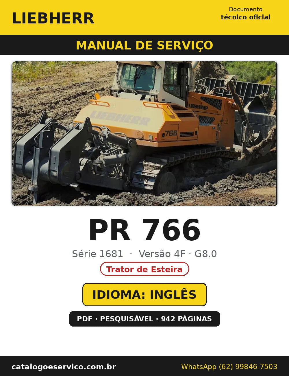 Capa do Manual de Serviço Liebherr PR 766 1681 4F · G8.0 — Trator de Esteira