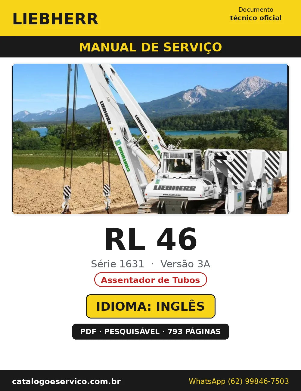 Capa do Manual de Serviço Liebherr RL 46 1631 3A — Assentador de Tubos