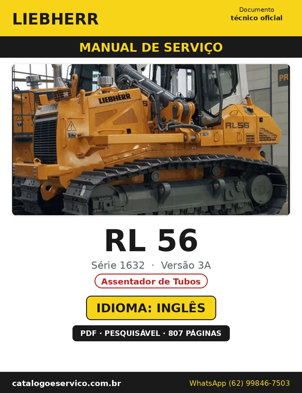 Capa do Manual de Serviço Liebherr RL 56 1632 3A — Assentador de Tubos