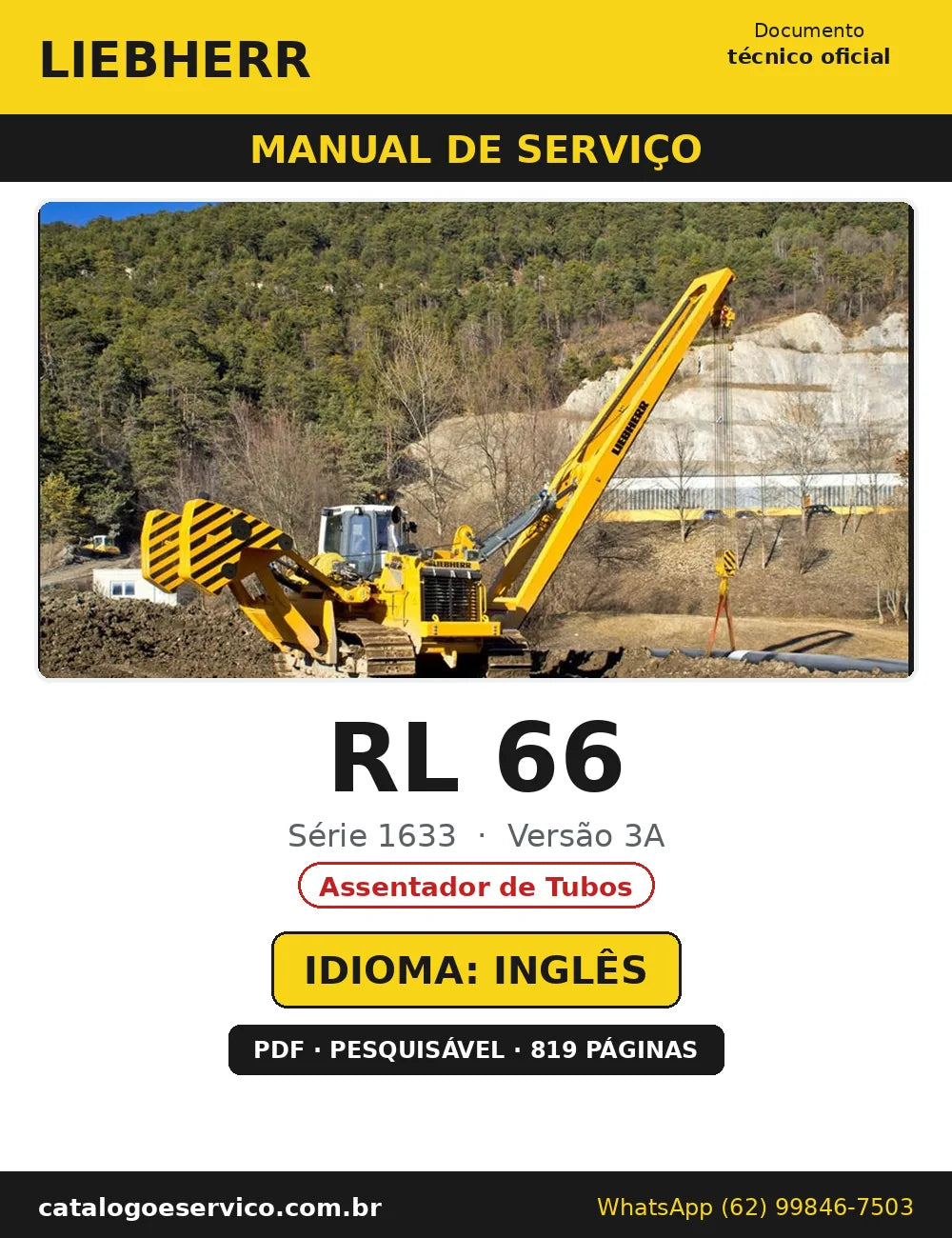 Capa do Manual de Serviço Liebherr RL 66 1633 3A — Assentador de Tubos
