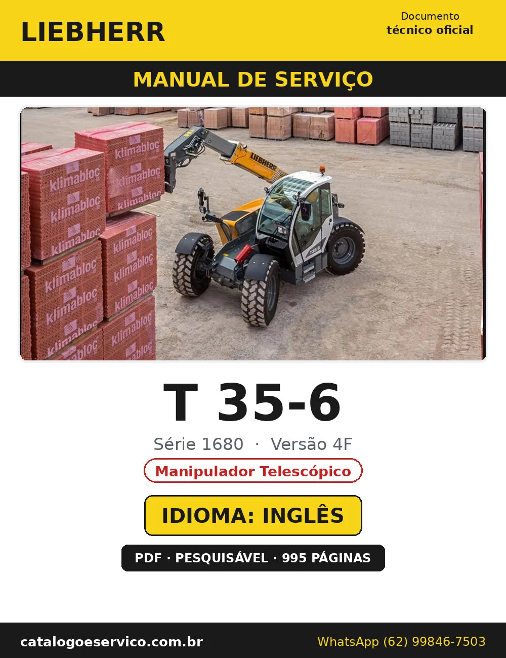 Capa do Manual de Serviço Liebherr T 35-6 1680 4F — Manipulador Telescópico