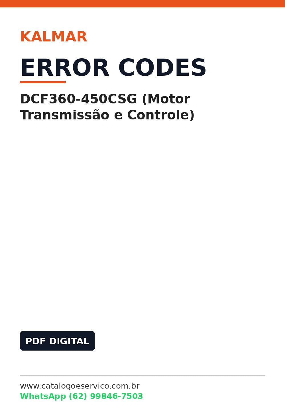 Lista de Códigos de Erro Kalmar DCF360-450CSG (Motor Transmissão e Controle)
