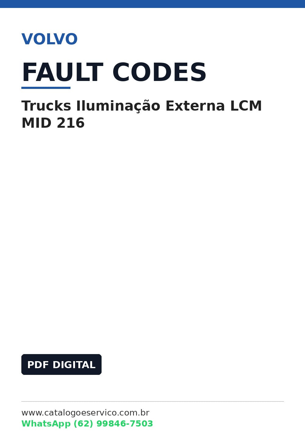 Lista de Códigos de Falha Volvo Trucks Iluminação Externa LCM MID 216
